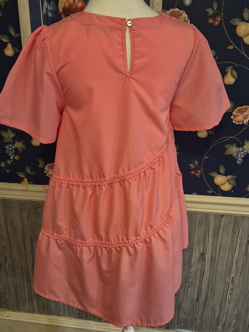 Women's Pink Short-Sleeve Tiered Mini Dress with Side Ties - Picture 2 of 4